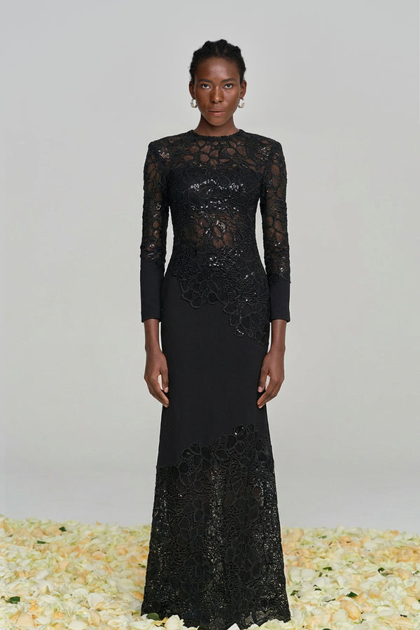 Ambroise Embroidered Sequin Maxi Dress In Black