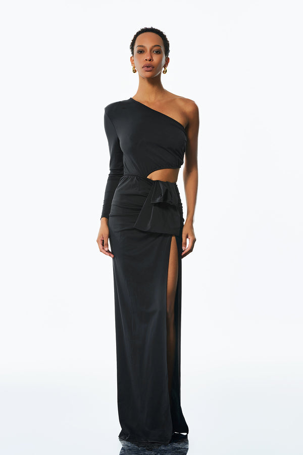 Ambrose Single Shoulder Ruch Cutout Maxi Dress