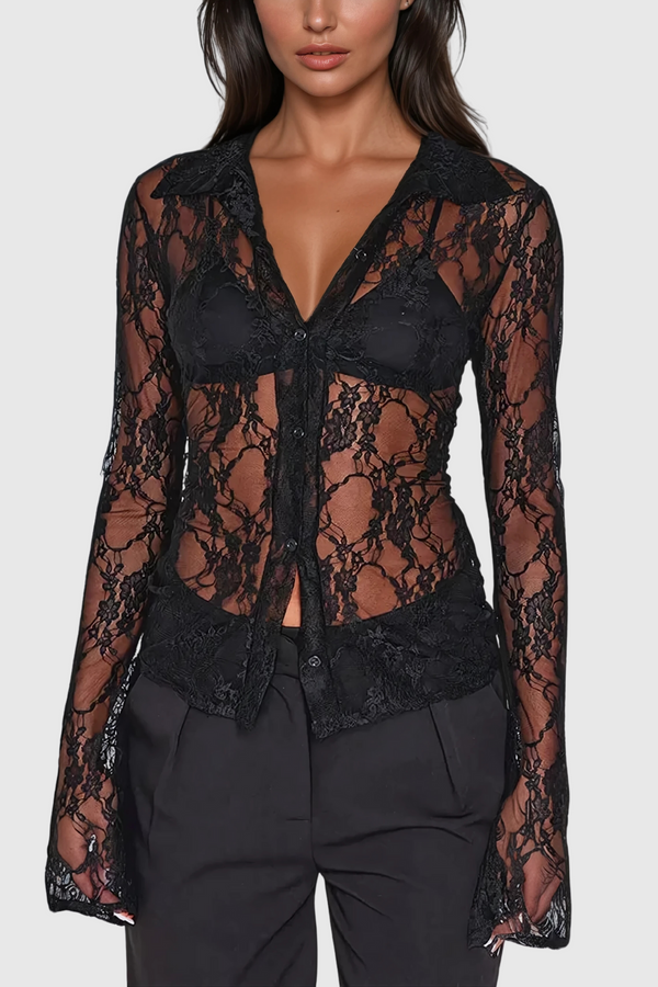 Ambrosine Lace Long Sleeve Shirt In Black