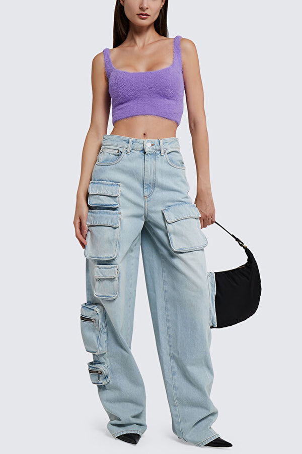 Amelia Pockets Embellished Denim Cargo Jeans