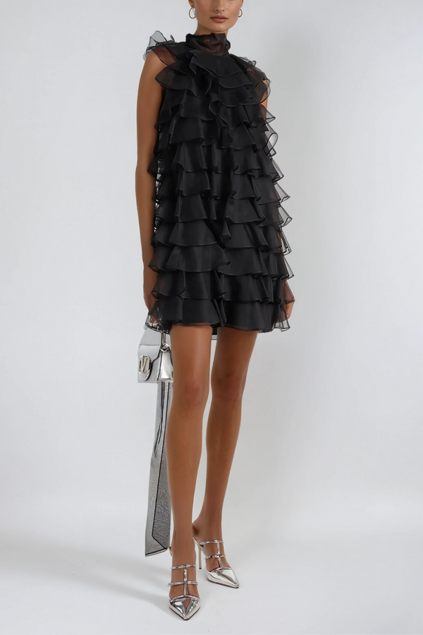 Ames Ruffle Ruch Sleeveless Mini Dress