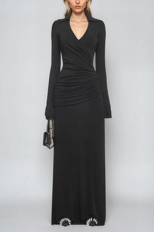 Amiah Ruch Lapel Maxi Dress In Black