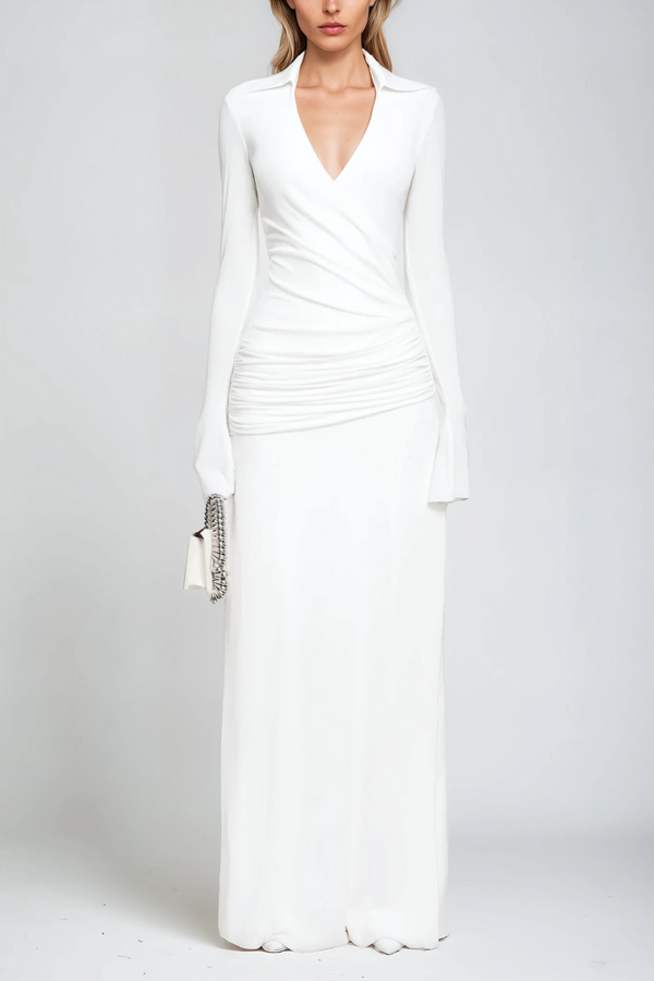 Amiah Ruch Lapel Maxi Dress In White