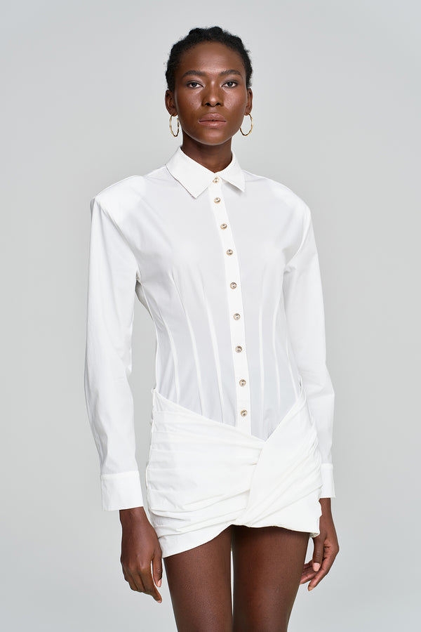 Amiel Cross Ruch Mini Shirt Dress