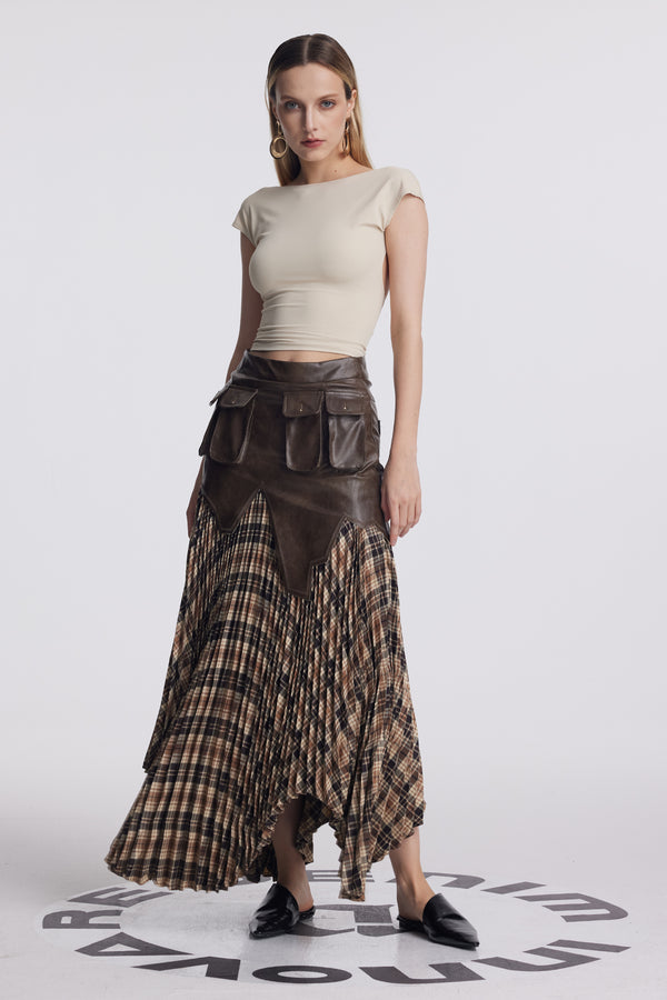 Amos Asymmetric Grid Deconstruct Skirt