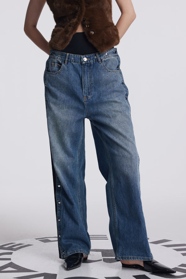 Amram High Rise Deconstruct Button Jeans