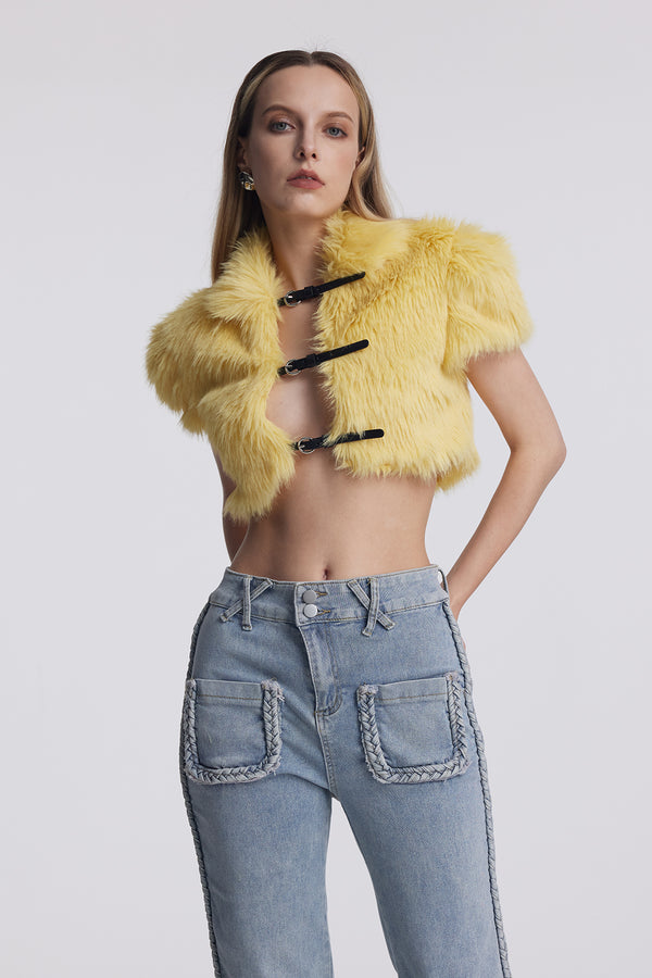 Amytis Faux Fur Cutout Crop Top