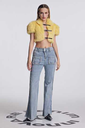 Amytis Faux Fur Cutout Crop Top