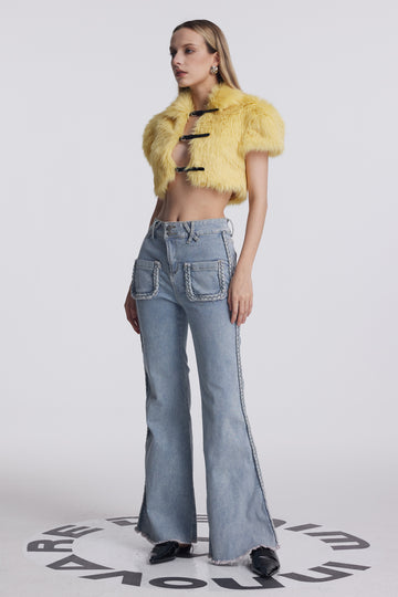 Amytis Faux Fur Cutout Crop Top