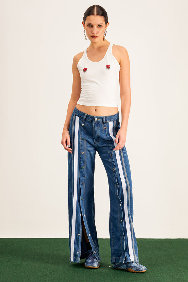 Amzie Stripe Button Deconstruct Jeans