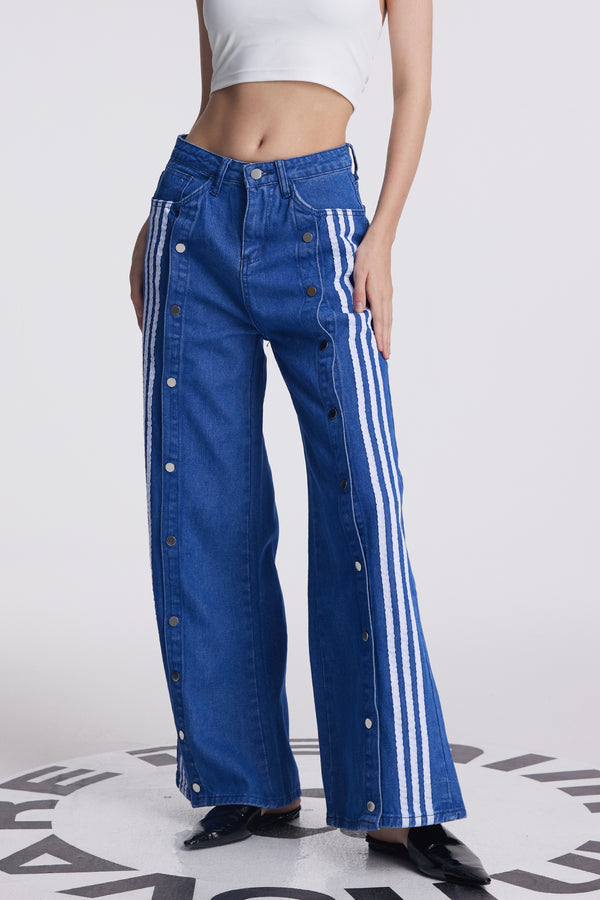 Amzie Stripe Button Deconstruct Jeans