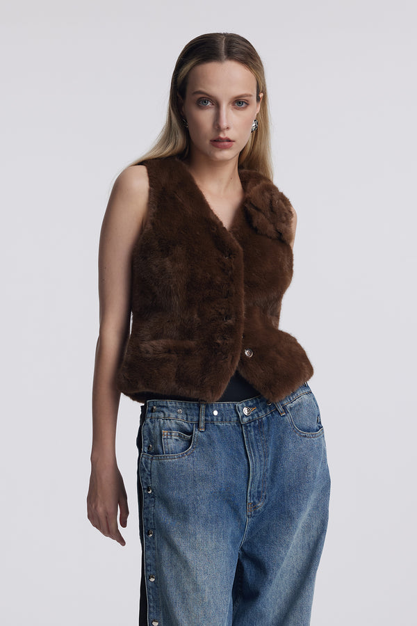 Anahira Faux Fur Flower Sleeveless Jacket