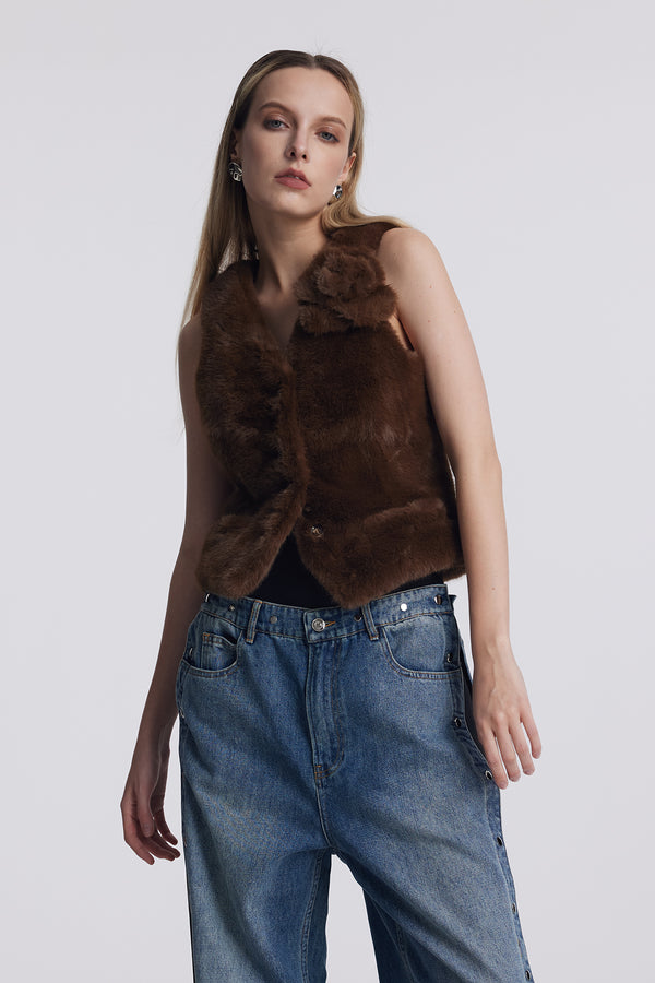 Anahira Faux Fur Flower Sleeveless Jacket