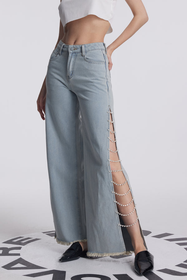 Anaïs Rhinestone Chain Cutout Jeans