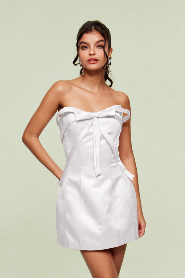 Ananiasz Strapless Bow Bodycon Mini Dress In White