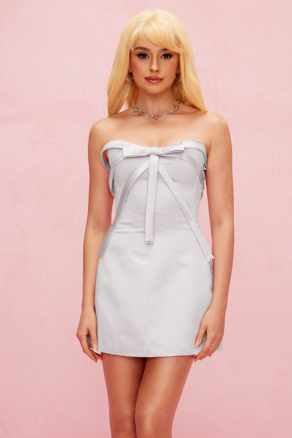 Ananiasz Strapless Bow Bodycon Mini Dress In White