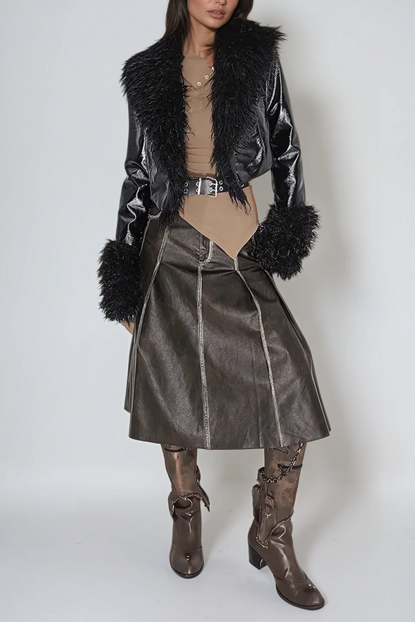 Anaya Faux Fur Lapel Leather Jacket