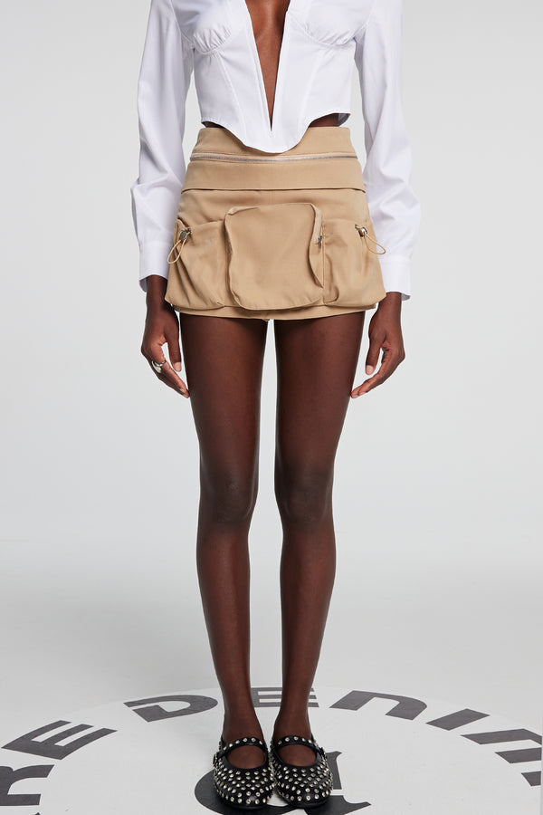 Andi Pocket Patchwork Mini Skirt In Khaki