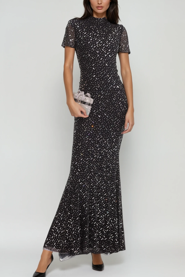 Andie Rhinestone Bodycon Short Sleeves Maxi Dress