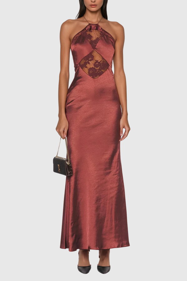 Anevay Lace Halter Neck Satin Maxi Dress