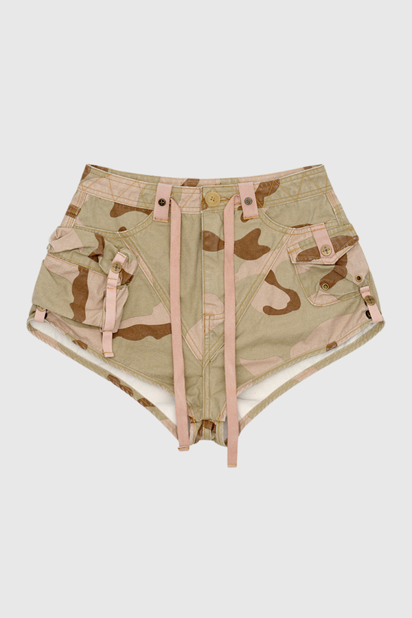 Angel Lace Up Camouflage Print Short Jeans