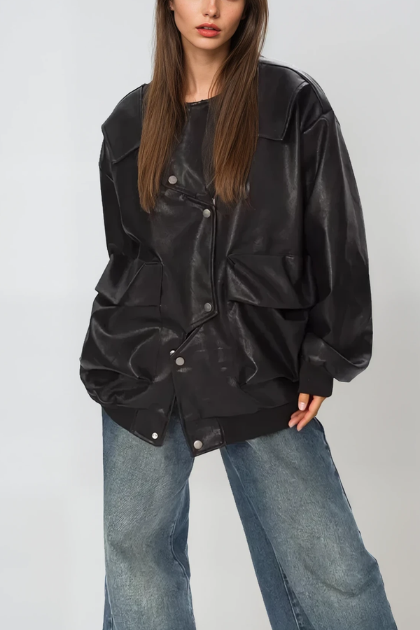 Angelie Asymmetric Pocket Leather Jacket