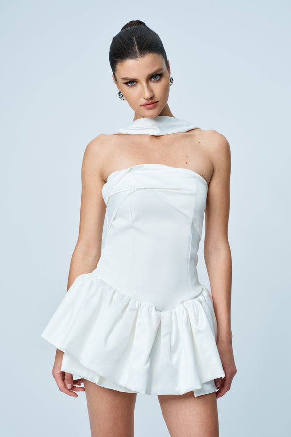 Angelito Strapless Ruffle Ruch Mini Dress