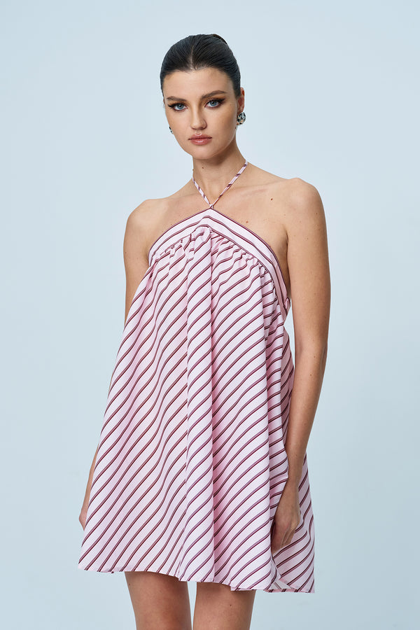 Anjang Halter Neck Stripe Mini Dress