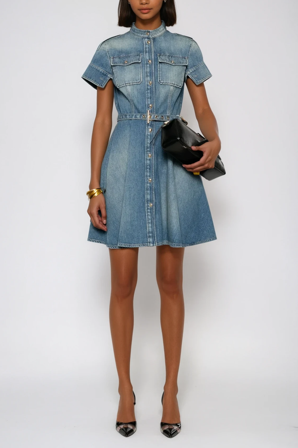 Anneka Ruffle Short Sleeves Denim Mini Dress