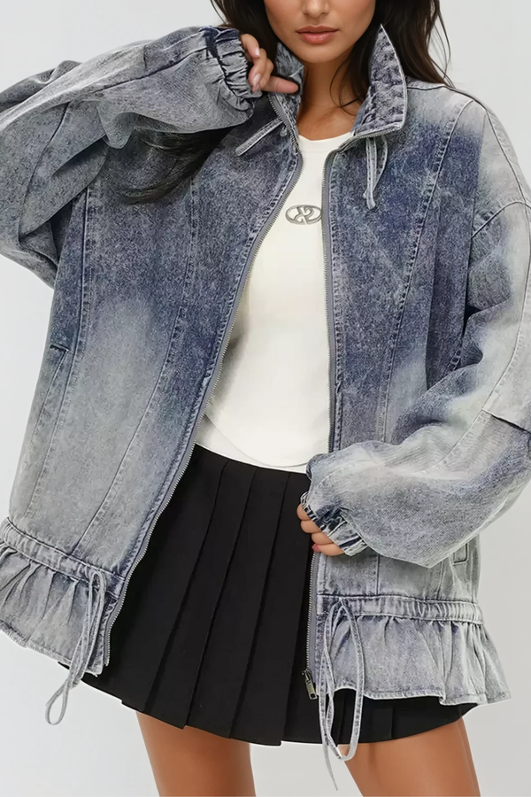 Annice Deconstruct Ruffle Denim Jacket