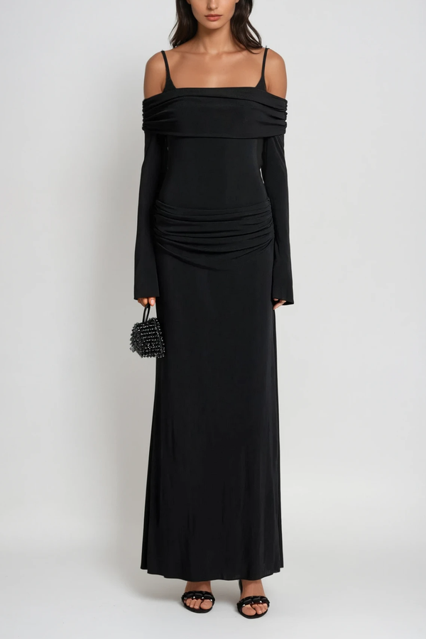 Annmarie Off Shoulder Ruch Maxi Dress In Black