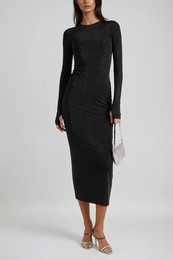 Anoki Rhinestone Bodycon Maxi Dress In Black