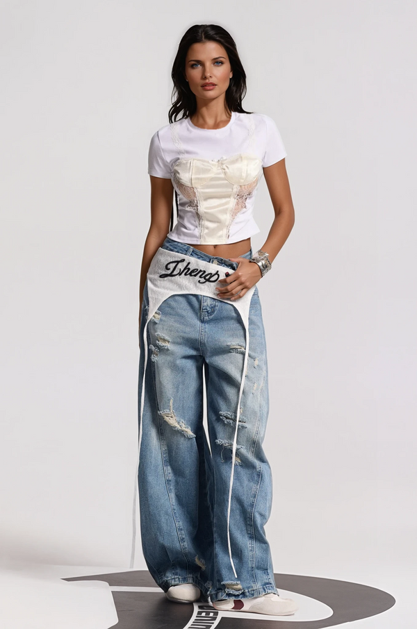 Anouk Asymmetric Deconstruct Wide Jeans
