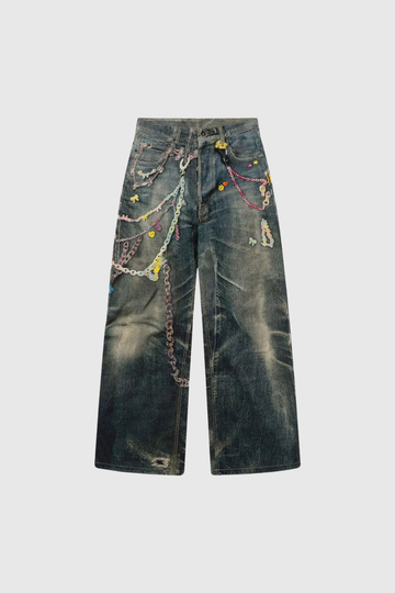 Ansley Chain Print Wide Jeans