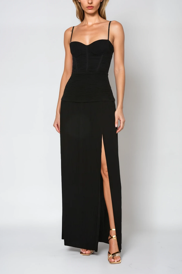 Anstey Ruch Split Spaghetti Maxi Dress In Black