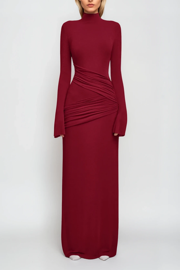 Anstice Ruch Bodycon Long Sleeve Maxi Dress In Red