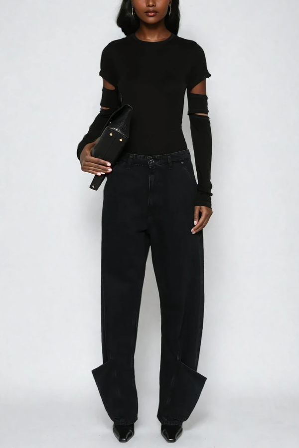 Anthea Cutout Long Sleeve Top In Black