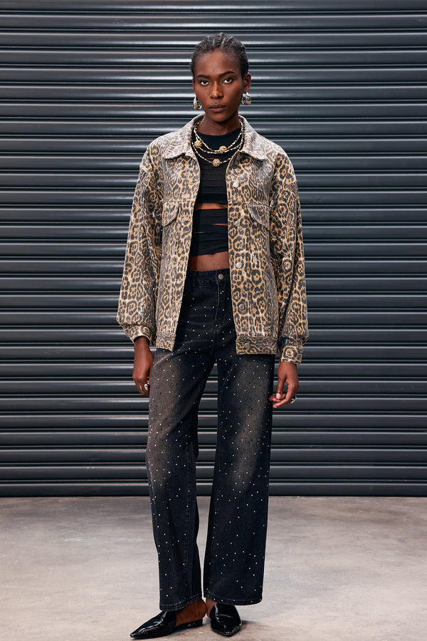 Antwan Leopard Sequin Denim Jacket