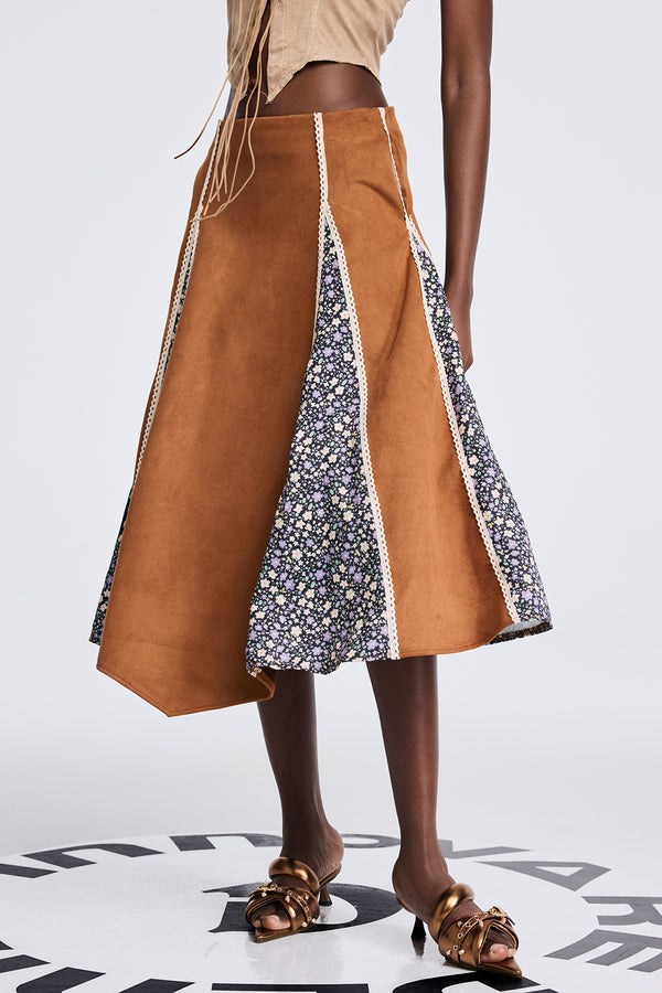 Aoko Suede Floral Split Skirt