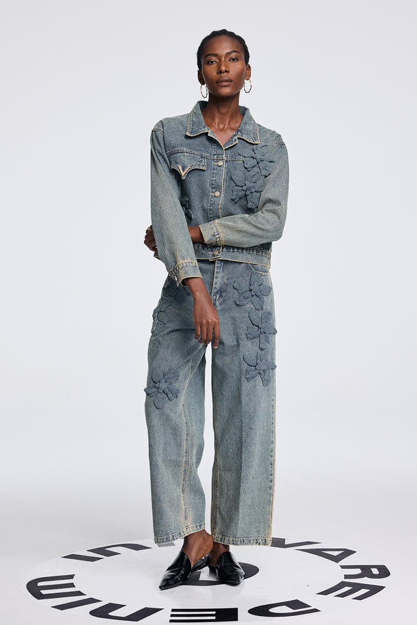 Aparawa Flower Denim Pants Set