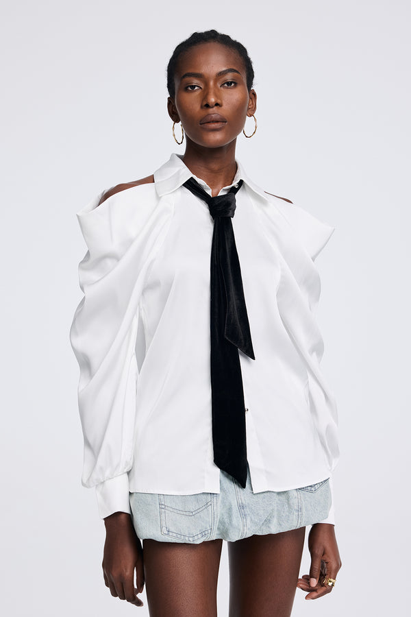 Apiatan Cutout Tie Shirt