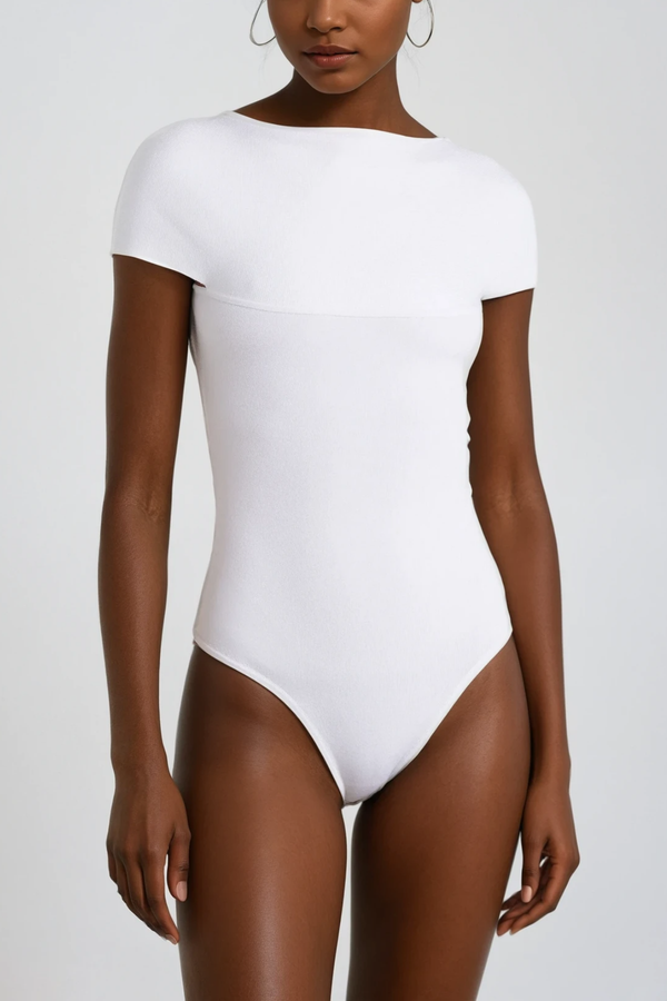 Aquanette Bodycon Short Sleeve Bodysuit In White