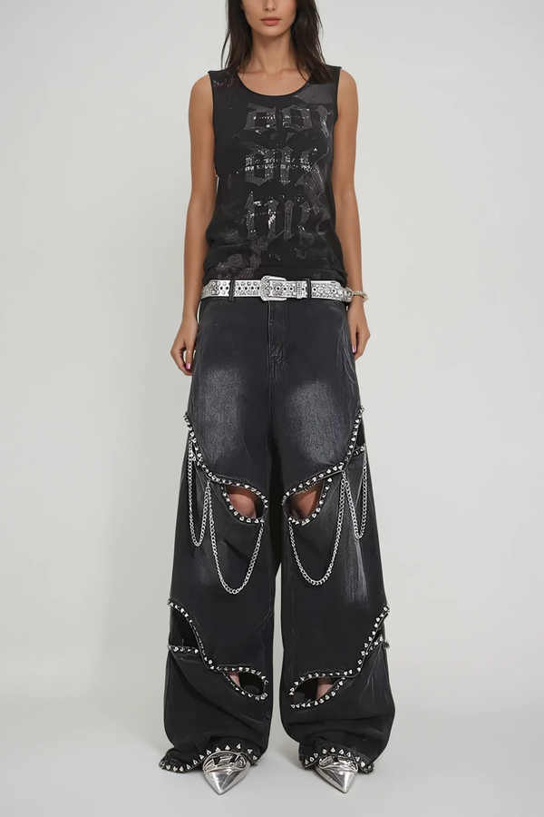 Aquene Studded Cutout Chain Jeans