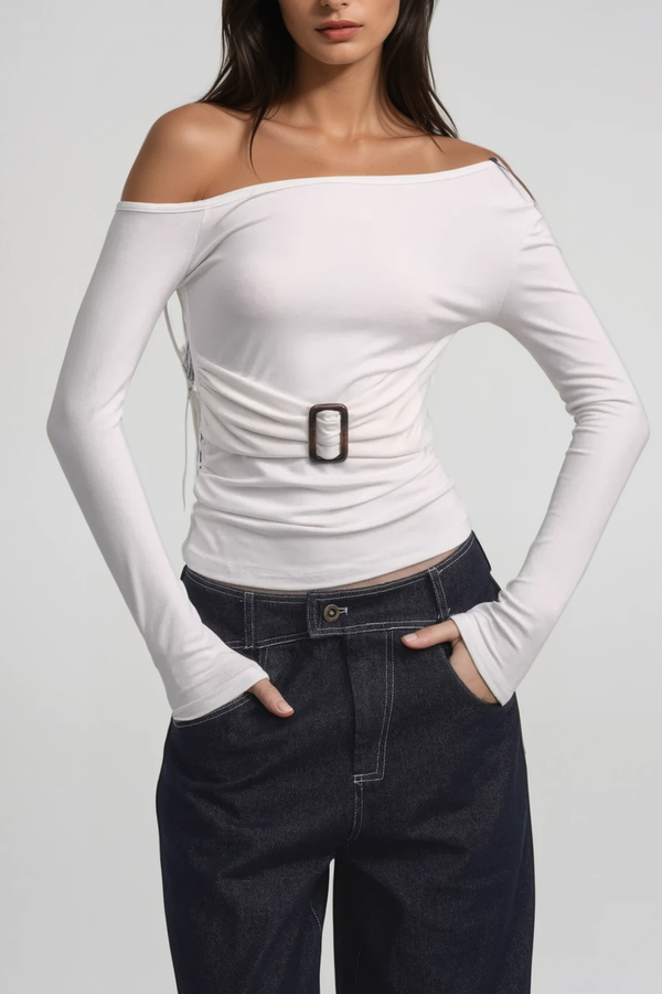 Arabela Off Shoulder Buckle Bodycon Top