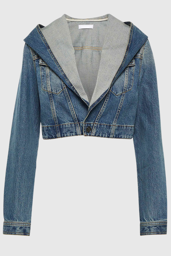 Araceli Deconstruct Hooded Denim Short Jacket In Deep Blue