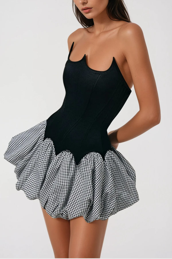 Aragog Asymmetric Strapless Grid Mini Dress