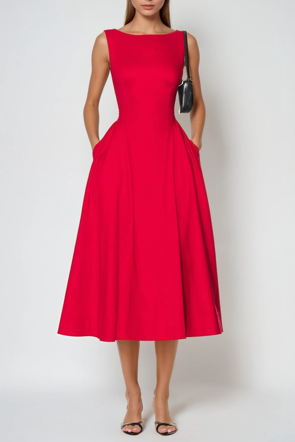 Argyle Ruffle Backless Midi Dress In Red