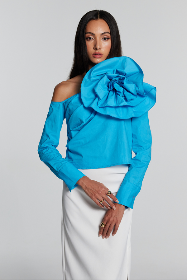 Ashlyn Flower One Shoulder Ruch Shirt