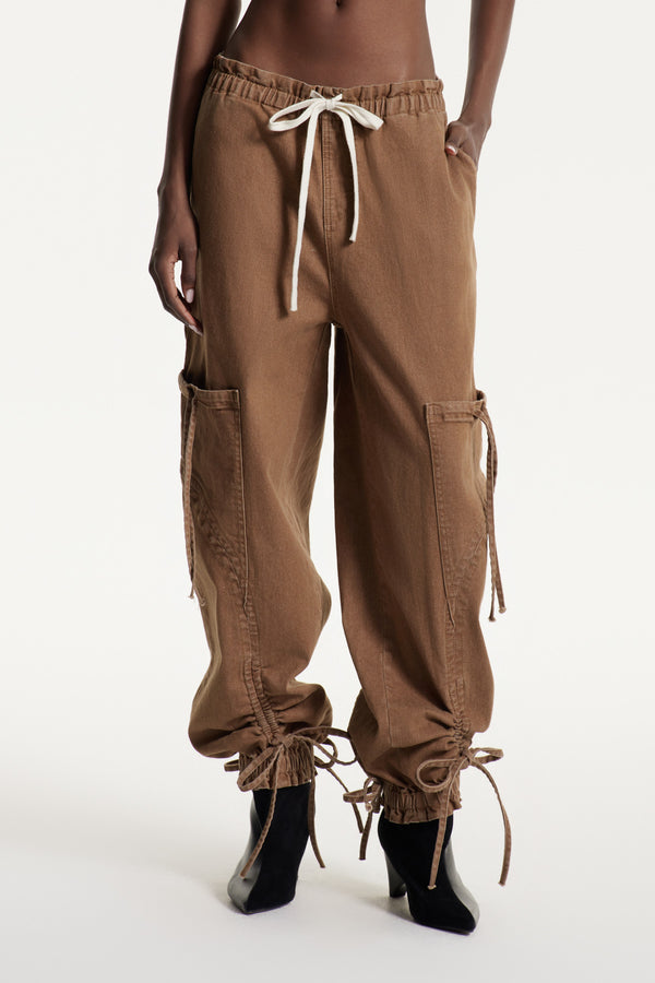 Astrid Drawstring Lace Up Jeans In Khaki