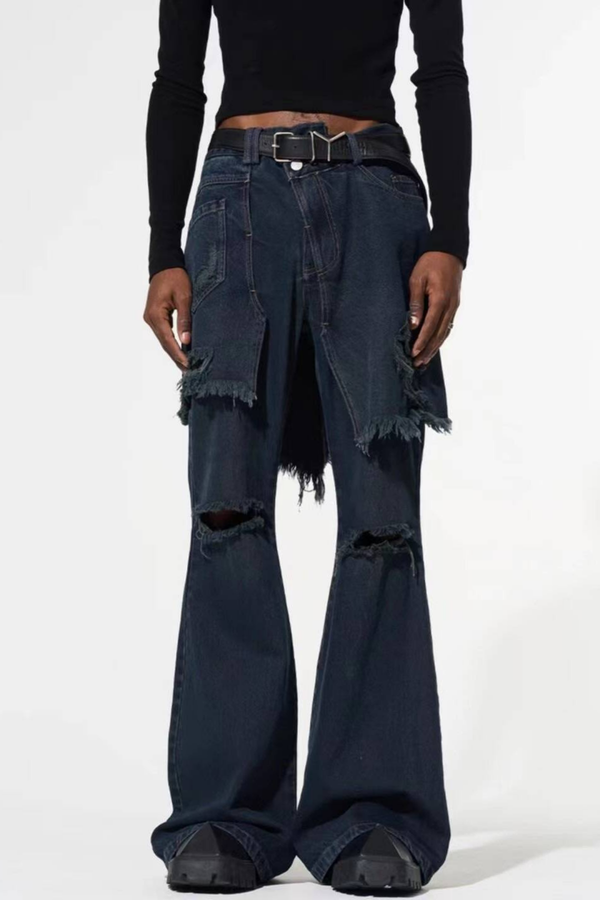 Avani Hollow Torn Fringe Patchwork  Jeans